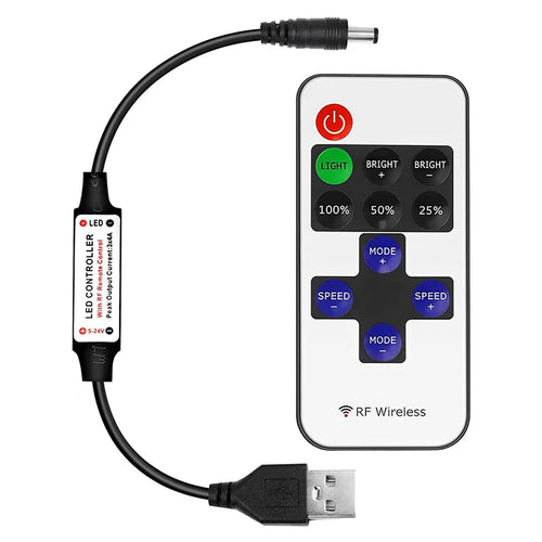 LED Strip Controller – 5V/24V – Black RF Remote with  Dimmer Function | For Single Color 5050/3528 Strips