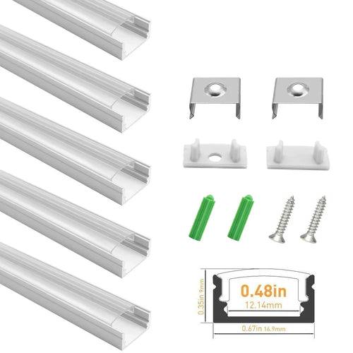 U Shape LED Channel U02–B 12mm | Silver | Milky White Cover | With Installation Accessories | – Standard Aluminum Profile – 1m / 2m / 3m | 50 / 100-Pack