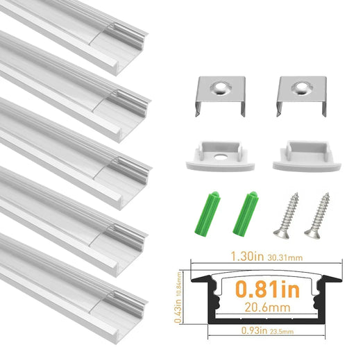 U Shape LED Channel U03-A – 20mm | Silver / Black | Milky White Cover | With Installation Accessories | – Heavy-Duty Aluminum Profile – 1m / 2m / 3m | 50 / 100-Pack