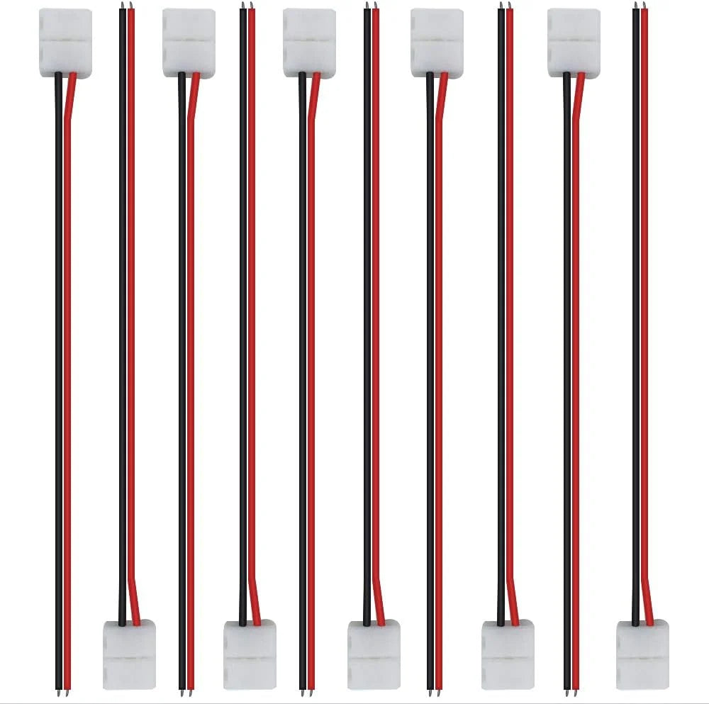 LED Strip Connectors – 8mm 2Pin Solderless Clips | Strip to Wire / Strip to Strip / DC Adapter / L / T – 10-Pack | Local Stock US/UK