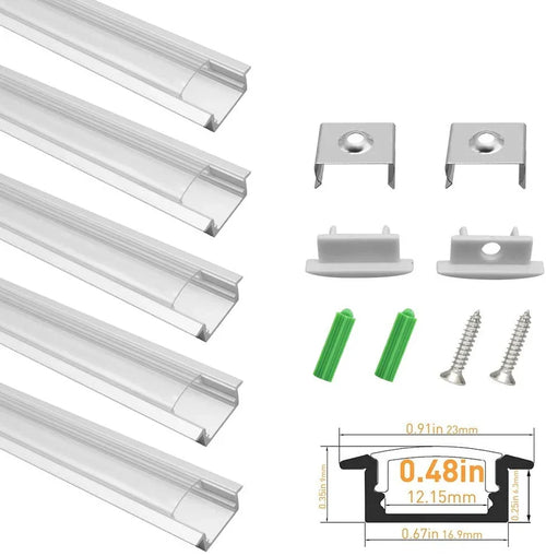 U Shape LED Channel U01-A – 12mm | Silver / Black | Milky White Cover | With Installation Accessories |  – Heavy-Duty Aluminum Profile – 1m / 2m / 3m | 50 / 100-Pack