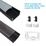 U Shape LED Channel U02–B 12mm | Silver | Milky White Cover | With Installation Accessories | – Standard Aluminum Profile – 1m / 2m / 3m | 50 / 100-Pack