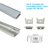 U Shape LED Channel U01-A – 12mm | Silver / Black | Milky White Cover | With Installation Accessories |  – Heavy-Duty Aluminum Profile – 1m / 2m / 3m | 50 / 100-Pack