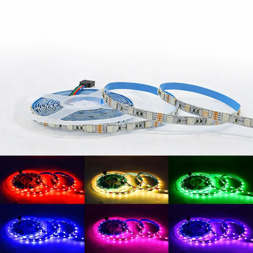 8MM Wide SMD5050 RGB LED Strip Light - DC12V | 60 LEDs/M | 8mm PCB | Non-Waterproof | 5/50M | for Mirror, Kitchen Cabinet, Bedroom