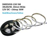 DC 12V Red/Blue/Green/Yellow Dimmable SMD5050-150 Flexible LED Strips 30 LEDs Per Meter 10mm Width 450lm Per Meter - LEDStrips8