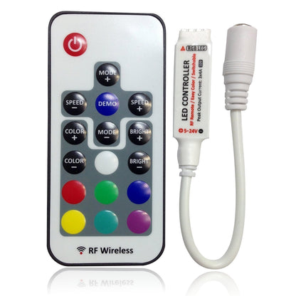 DC5-24V 12A RGB LED Dimmer Controller with Mini RF Wirelless 17keys Remote Controller for SMD5050 3528 RGB LED Strip Lights - LEDStrips8