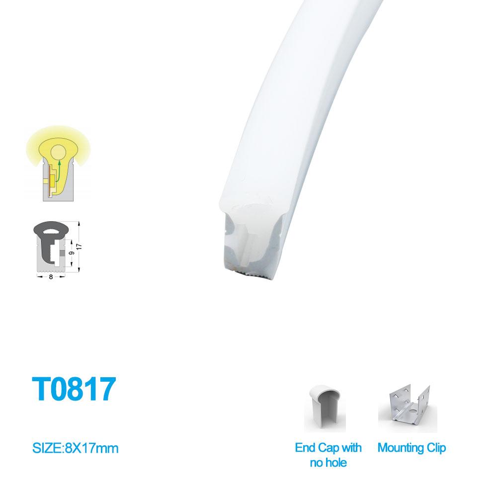 1M/5M/10M/20M  Pack of T0817 LED Neon Light Housing Kit with End Caps and Mounting Clips, Flexible Neon Channel Fit for 8mm Wide LED Strip Lights - LEDStrips8