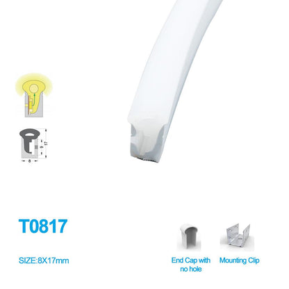 1M/5M/10M/20M  Pack of T0817 LED Neon Light Housing Kit with End Caps and Mounting Clips, Flexible Neon Channel Fit for 8mm Wide LED Strip Lights - LEDStrips8