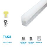 1M/5M/10M/20M  Pack of T1225 LED Neon Light Housing Kit with End Caps and Mounting Clips, Flexible Neon Channel Fit for 12mm Wide LED Strip Lights - LEDStrips8