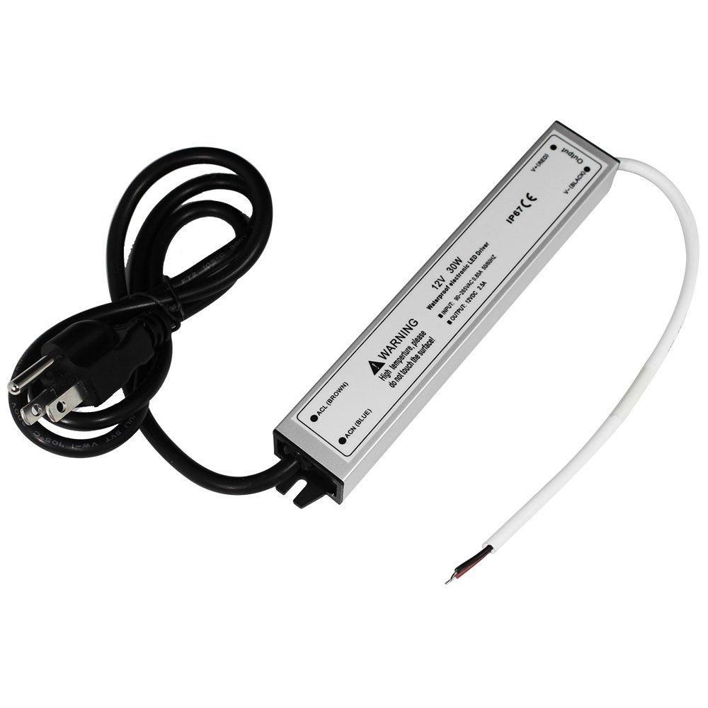 Waterproof IP67 LED Power Supply Driver Transformer 100W 110V AC to 12V DC Low Voltage Output with 3-Prong Plug 3.3 Feet Cable for Outdoor Use - LEDStrips8