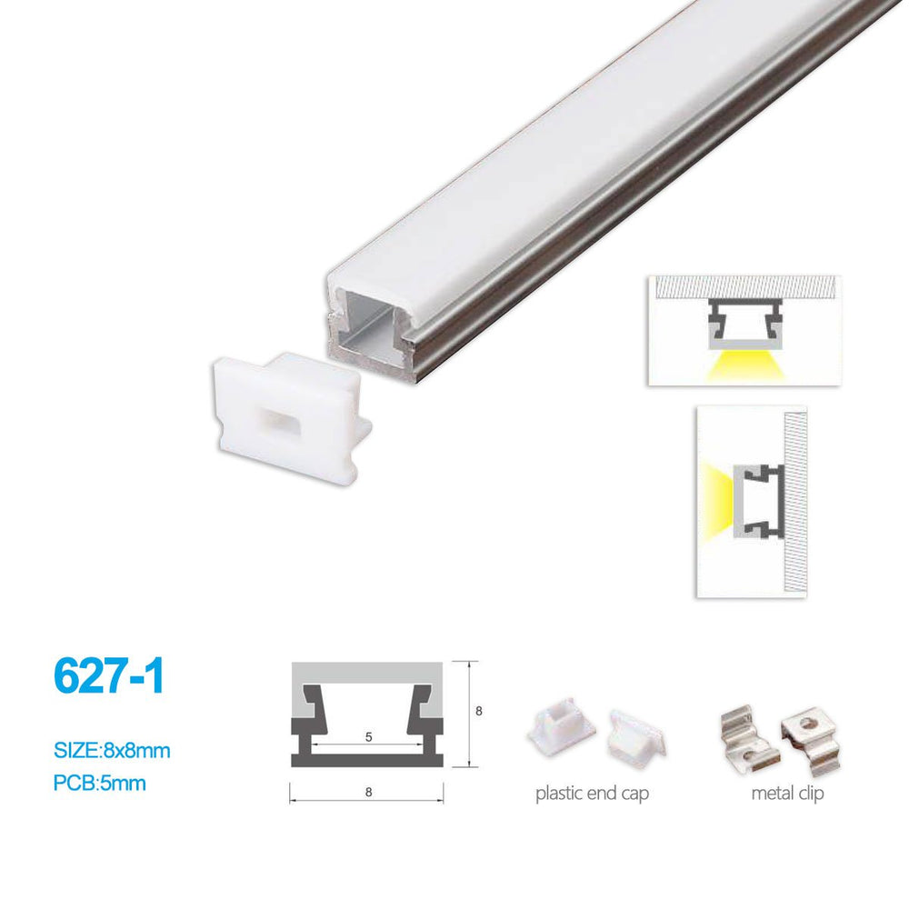5/10/25/50 Pack 8MM*8MM LED Aluminum Profile with Flat Milky White Cover Surface Mounting for LED Rigid Strip Lighting System - LEDStrips8