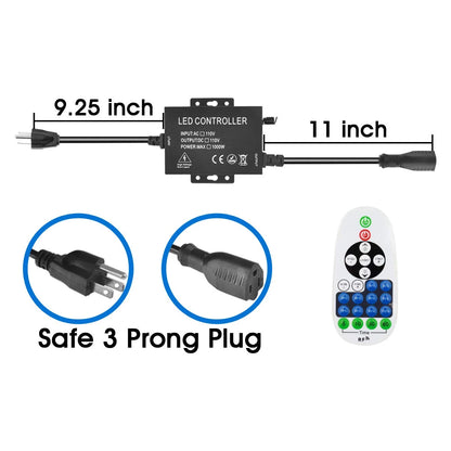 1500Watt AC110V/220V LED Dimmer for 110V/220V LED String Light, Wireless Remote Control Dimmer with 3 Prong Outlet, Timer Switch - LEDStrips8