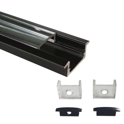 5/10/25/50 Pack Black U01 9x23mm U-Shape Internal Profile Width 12mm LED Aluminum Channel System with Cover, End Caps and Mounting Clips for LED Strip Light Installations - LEDStrips8