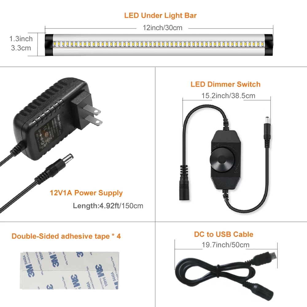 Ultra Thin LED Under Cabinet Lighting, Dimmable Under Counter Lighting, 10W 600LM CRI90, Warm White 3000K, All Accessories Included, 2 Pack - LEDStrips8